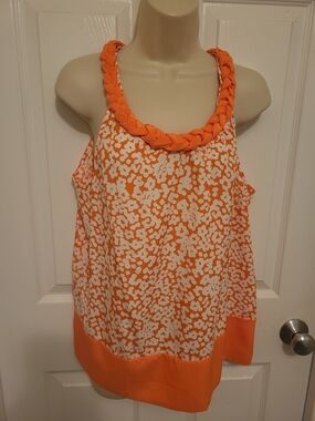Banana Republic Orange & White Braided-Neck Tank
